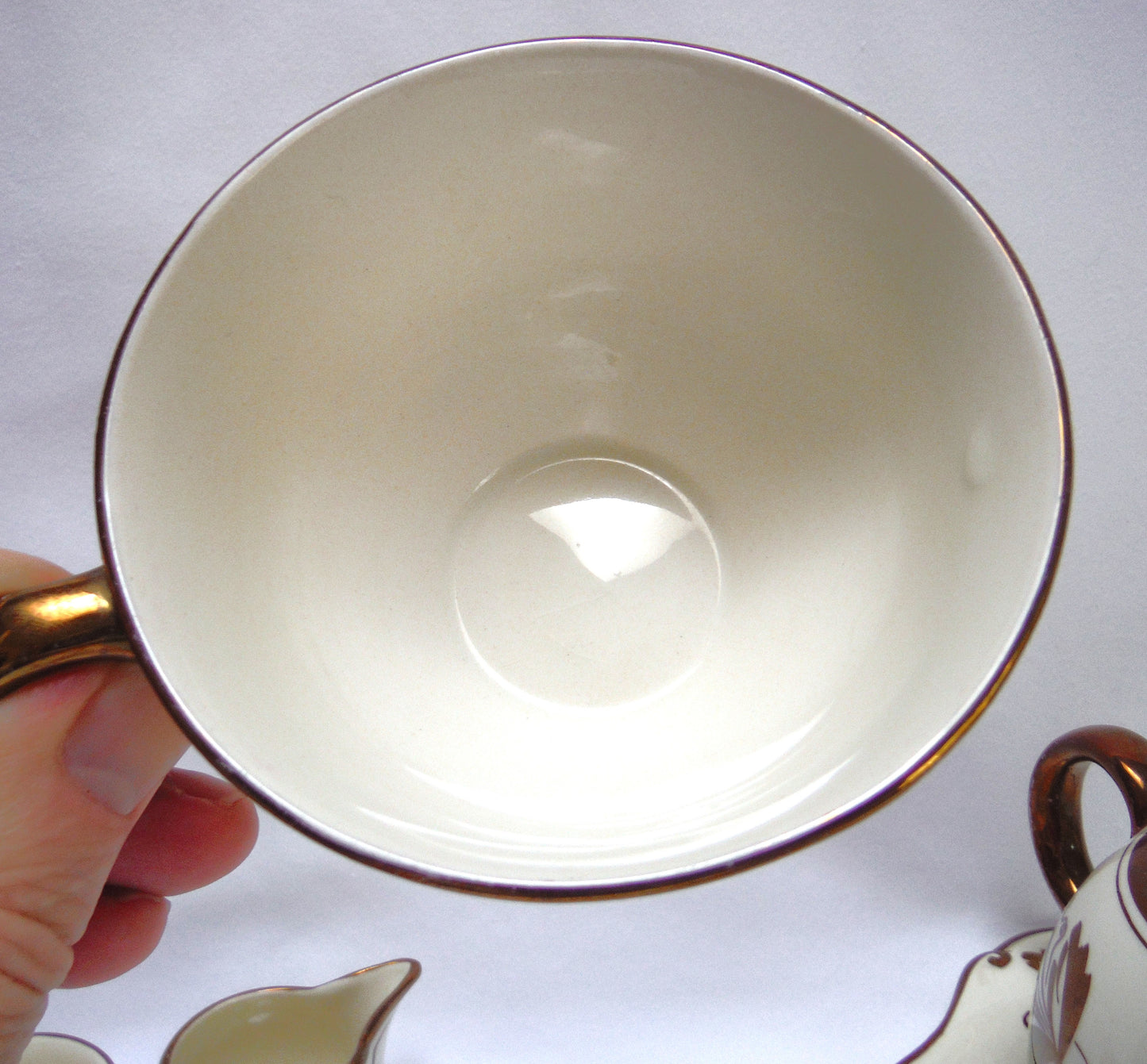 VINTAGE RARE INDIVIDUAL BACHELOR BREAKFAST TEA SET: Gray's Pottery Stoke on Trent Sam Talbot Copper Luster