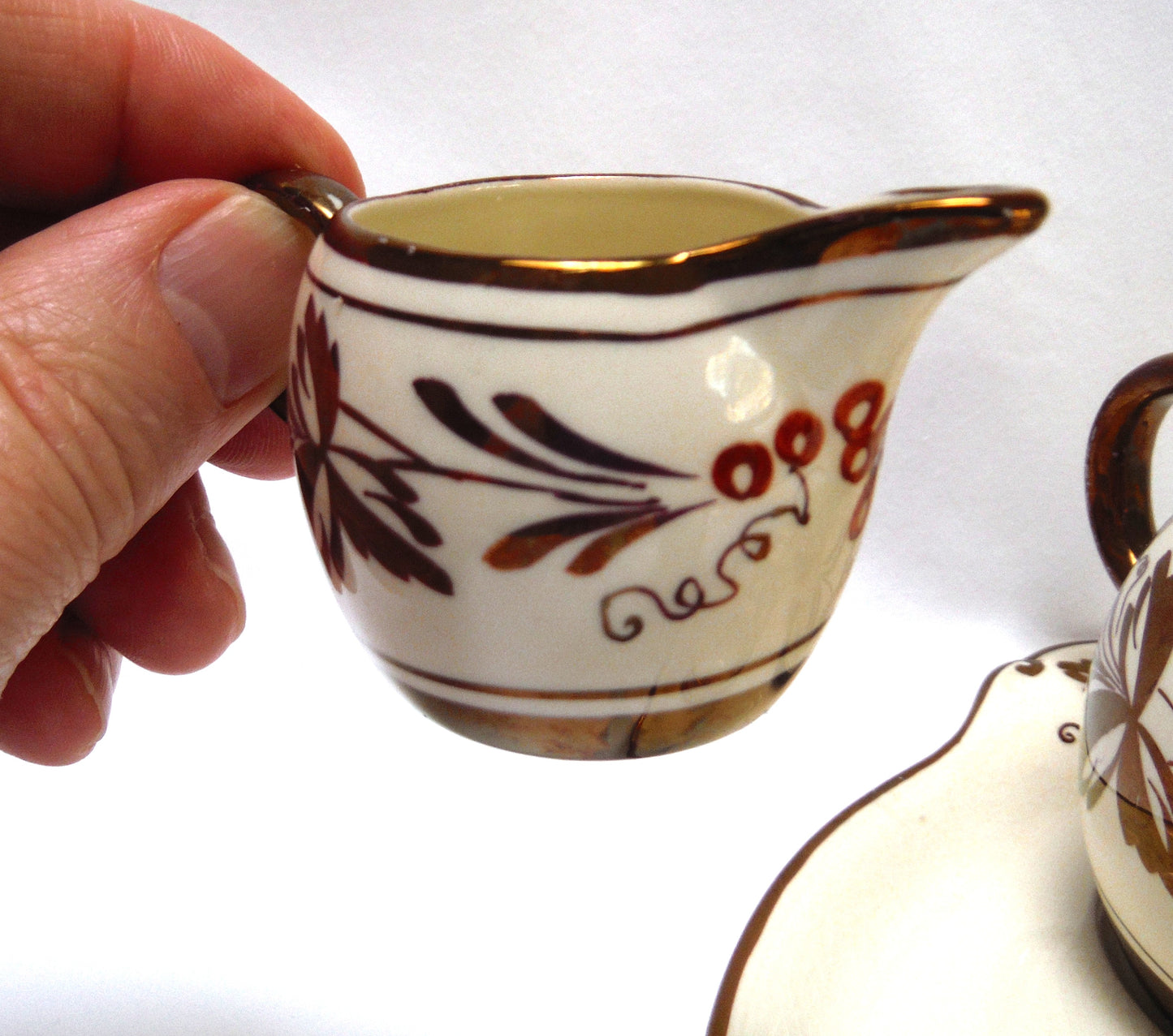 VINTAGE RARE INDIVIDUAL BACHELOR BREAKFAST TEA SET: Gray's Pottery Stoke on Trent Sam Talbot Copper Luster