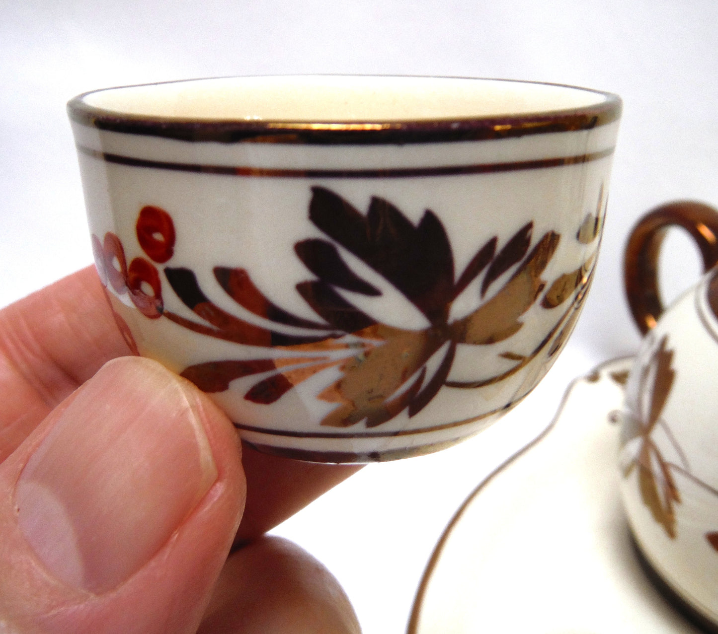 VINTAGE RARE INDIVIDUAL BACHELOR BREAKFAST TEA SET: Gray's Pottery Stoke on Trent Sam Talbot Copper Luster
