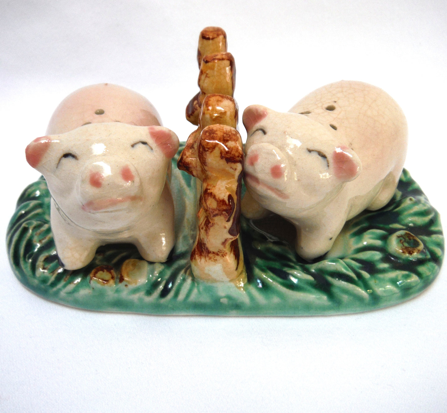 Vintage Made in Japan Hand-Painted 'A Pair of Pigs Salt & Salt Shaker...Busting Loose!'