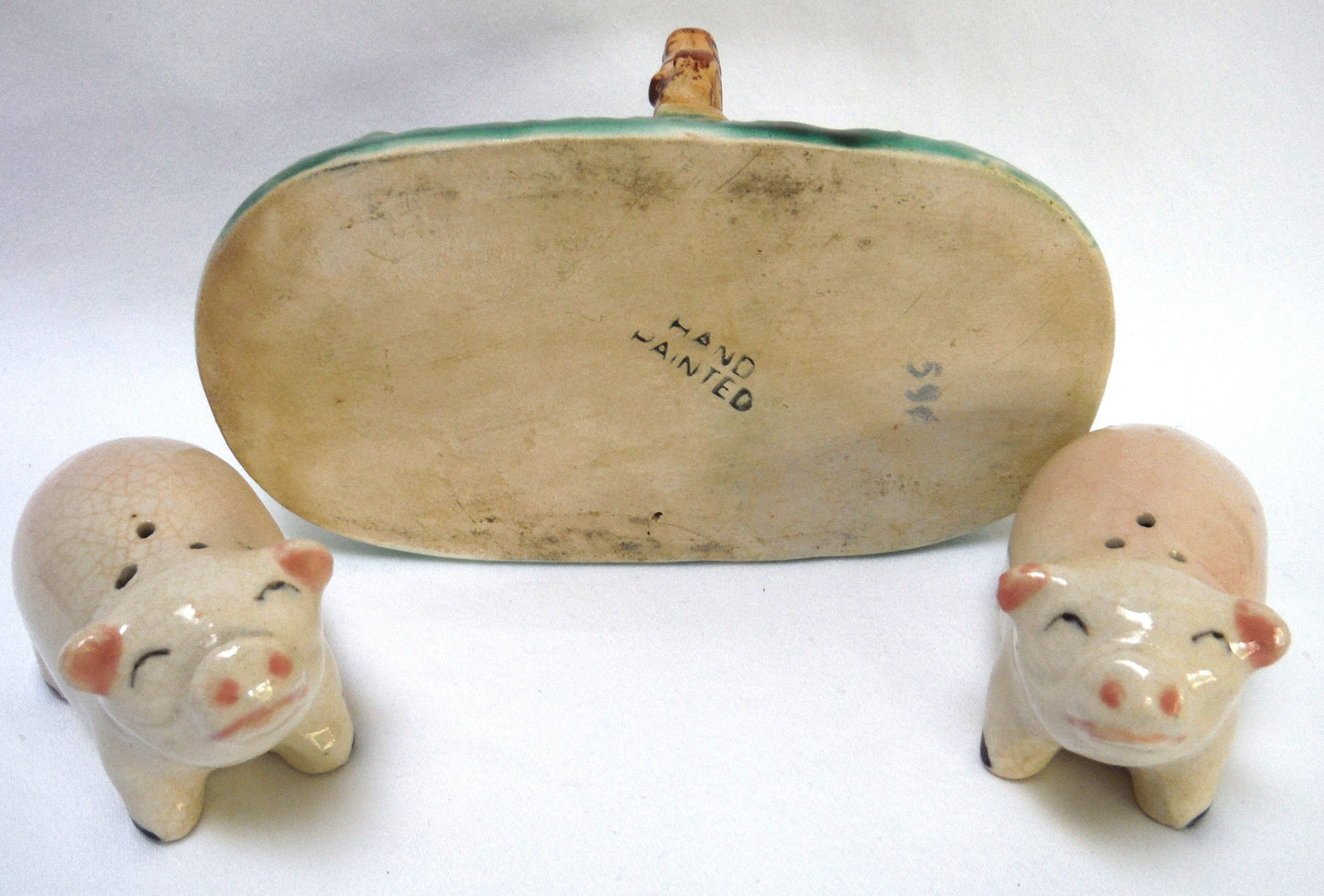 Vintage Made in Japan Hand-Painted 'A Pair of Pigs Salt & Salt Shaker...Busting Loose!'