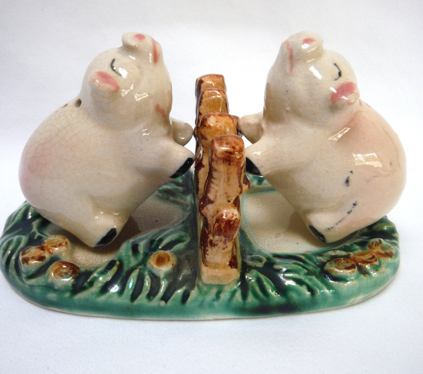 Vintage Made in Japan Hand-Painted 'A Pair of Pigs Salt & Salt Shaker...Busting Loose!'