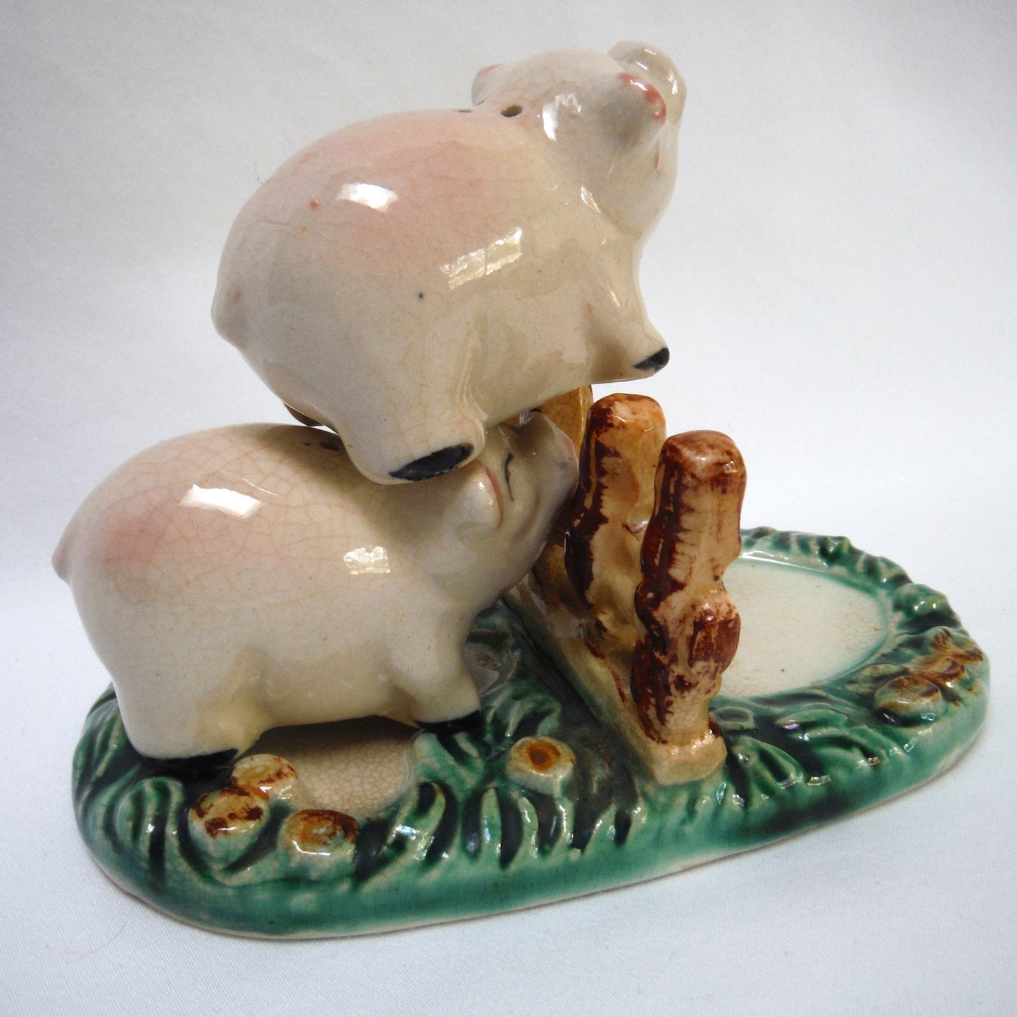 Vintage Made in Japan Hand-Painted 'A Pair of Pigs Salt & Salt Shaker...Busting Loose!'