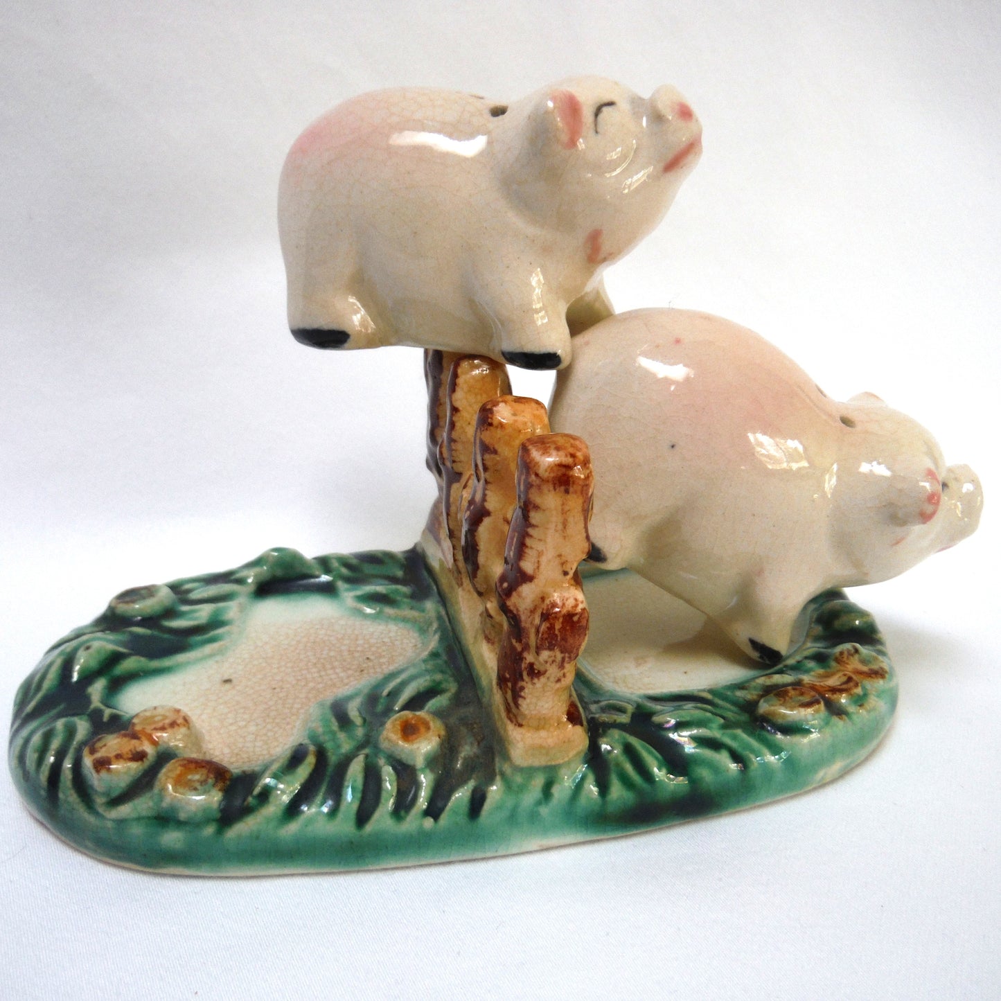 Vintage Made in Japan Hand-Painted 'A Pair of Pigs Salt & Salt Shaker...Busting Loose!'