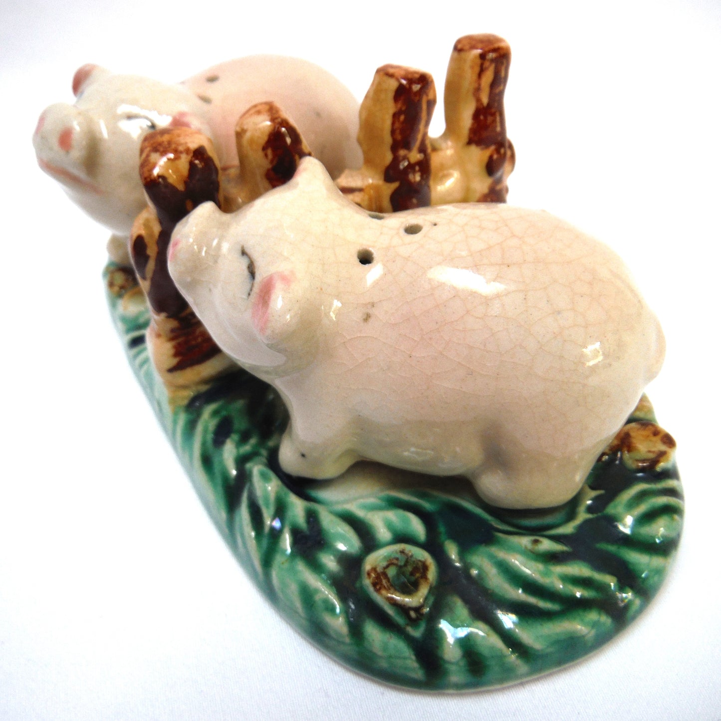 Vintage Made in Japan Hand-Painted 'A Pair of Pigs Salt & Salt Shaker...Busting Loose!'