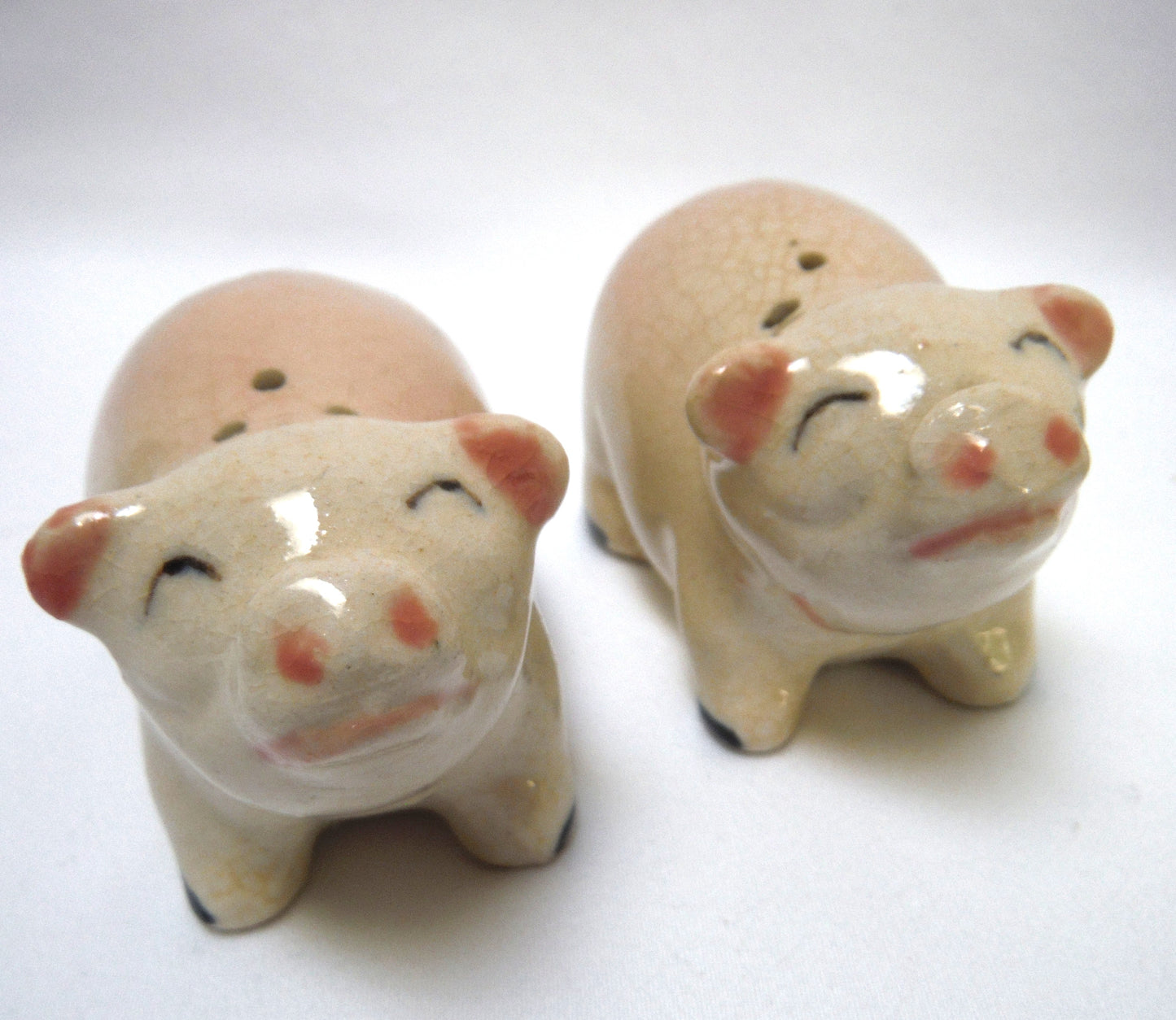Vintage Made in Japan Hand-Painted 'A Pair of Pigs Salt & Salt Shaker...Busting Loose!'
