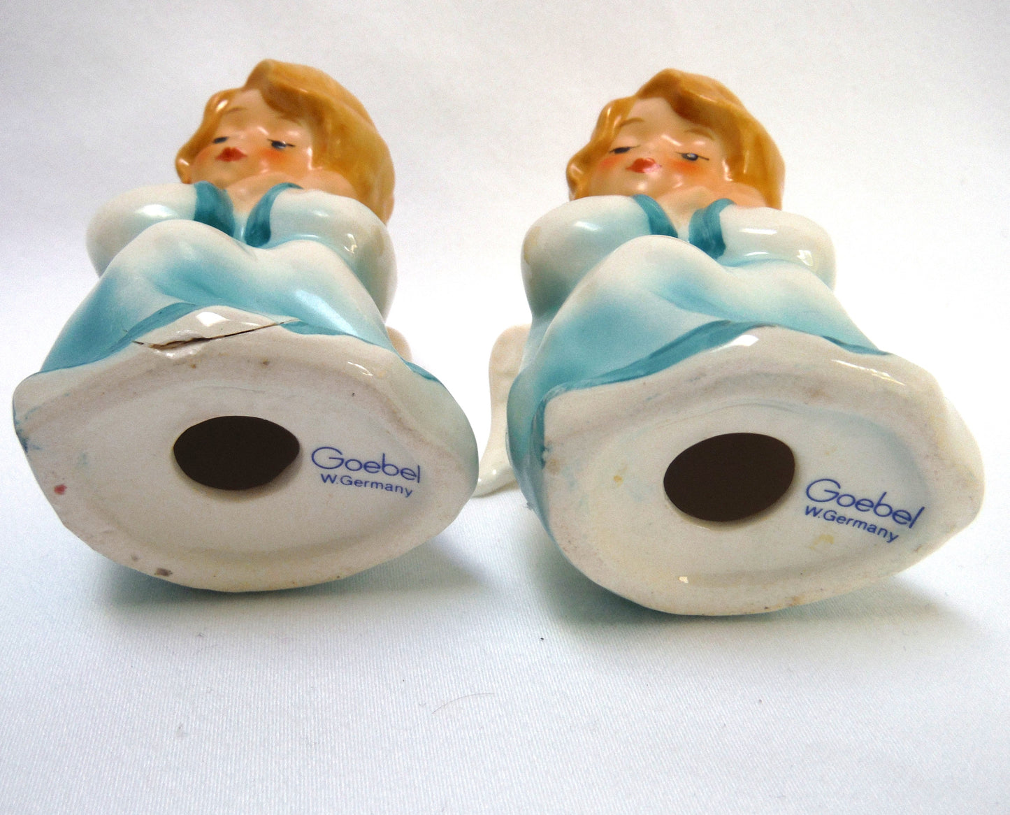 Vintage Pair of Goebel Statuettes from West Germany: 'TWO BLUE ANGELS RESTING'