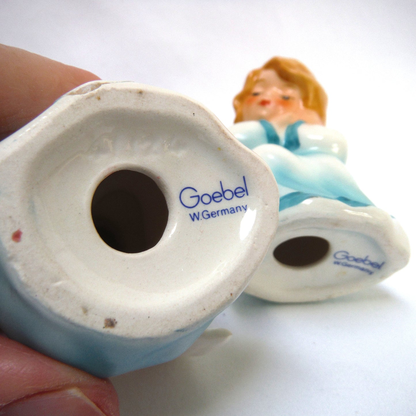 Vintage Pair of Goebel Statuettes from West Germany: 'TWO BLUE ANGELS RESTING'