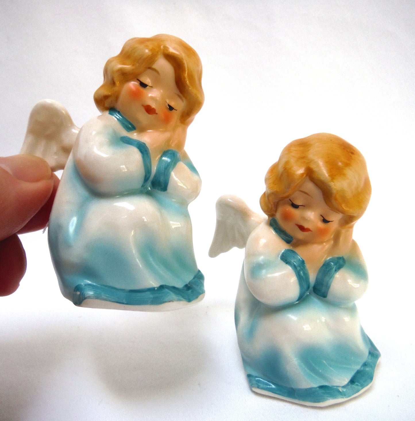 Vintage Pair of Goebel Statuettes from West Germany: 'TWO BLUE ANGELS RESTING'