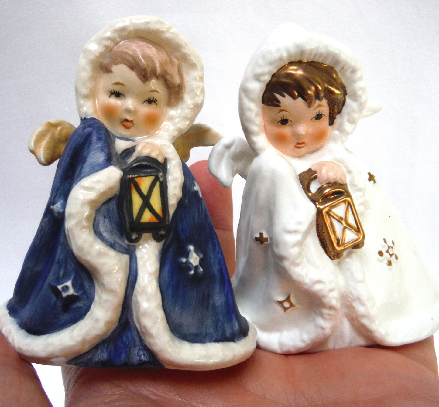 West Germany Vintage Goebel Blue OR White ROBED ANGEL WITH LANTERN 1958 Christmas Ornament (Priced Individually)