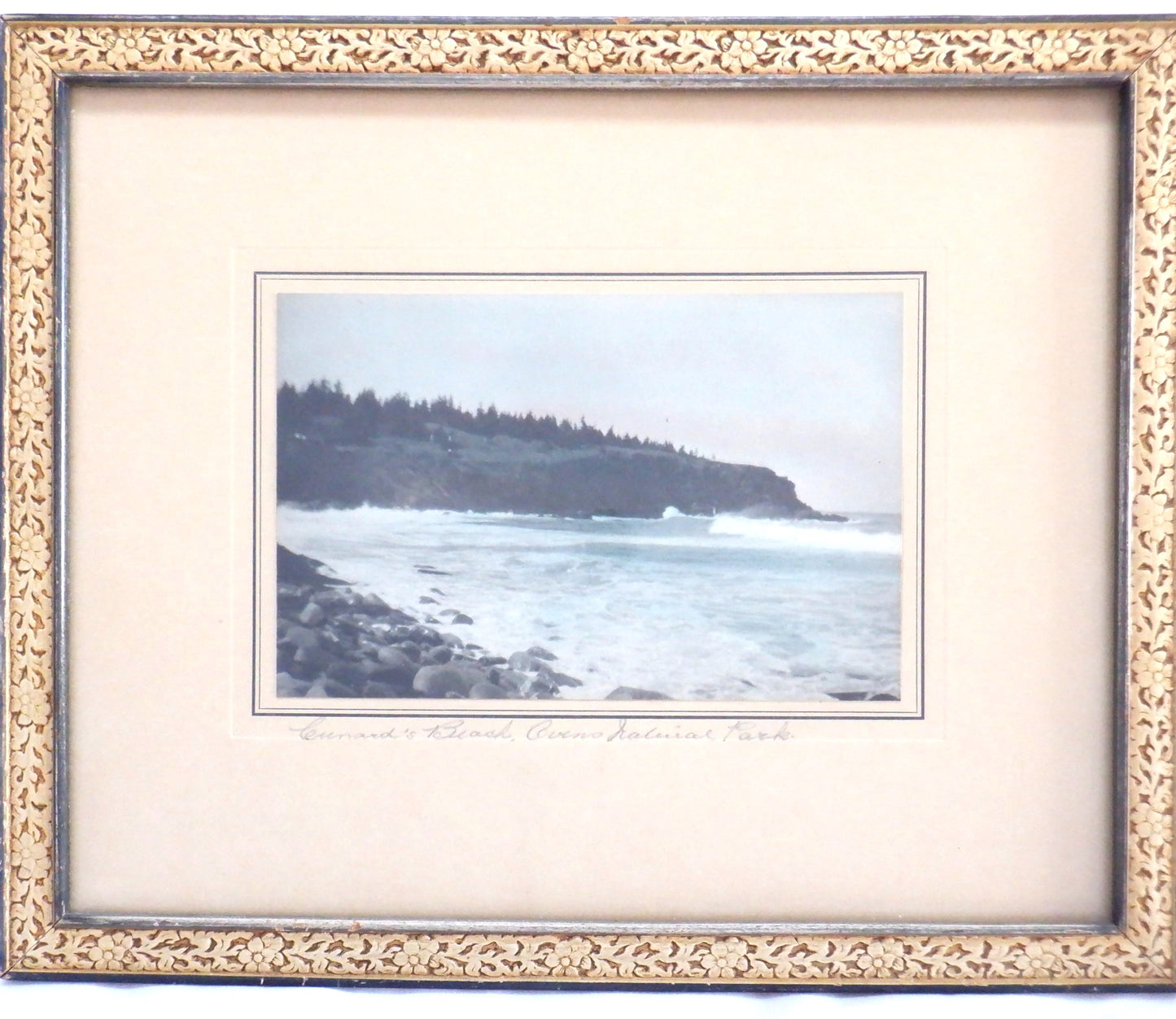 CUNARD'S BEACH, Nova Scotia, Antique Hand-Tinted 1939 Framed Photograph!