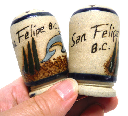 HAND PAINTED SALT AND PEPPER SHAKERS FROM SAN FELIPE, BAJA CALIFORNIA MEXICO