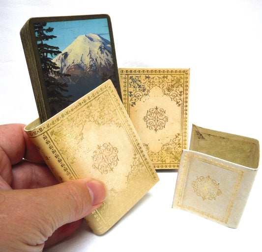 VINTAGE SET OF TWO CONGRESS PLAYING CARDS: In a Pair of Cream Leather Faux Books and Original Matching Book Holde