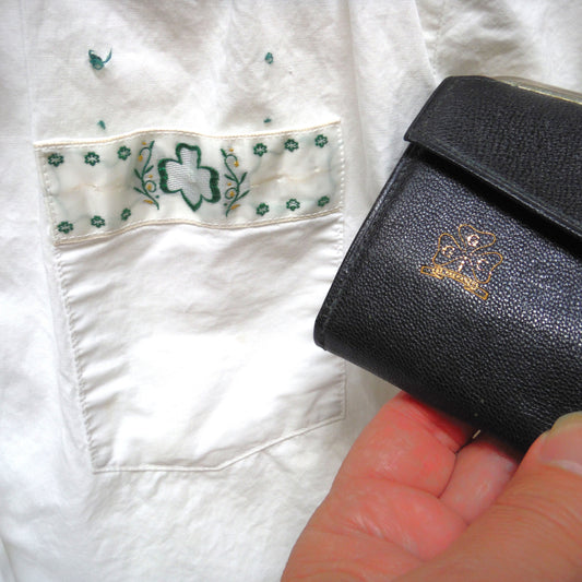 Vintage RARE Excellent Condition Black Leather Small Purse, Clutch, or Hand Bag, from the Girl Guides of Canada, with BONUS GIRL GUIDE SHIRT!
