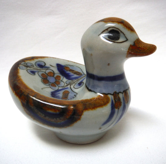 VINTAGE COLLECTIBLE MINI TONALA POTTERY DUCK: Made in Mexico Decorative Ring Dish