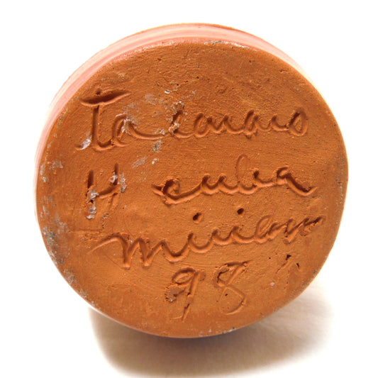 CUBAN TERRACOTTA RED CLAY FLORAL AND LEAF DESIGN VASE: Dated 1998 and Signed by Artist Miriam