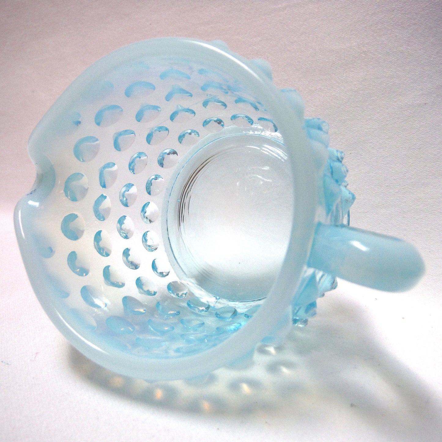VINTAGE MINI CREAMER AND SUGAR SET: Fenton Aqua Blue Hob Nail