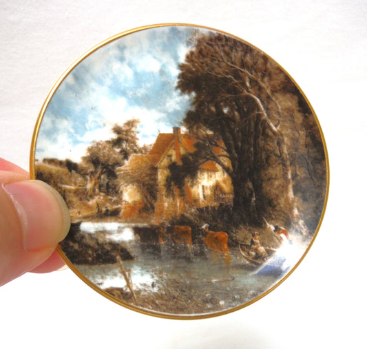 Vintage Pair of Crown Staffordshire Miniature English Plates: JOHN CONSTABLE DEDHAM LOCK and MILL & VALLEY FARM