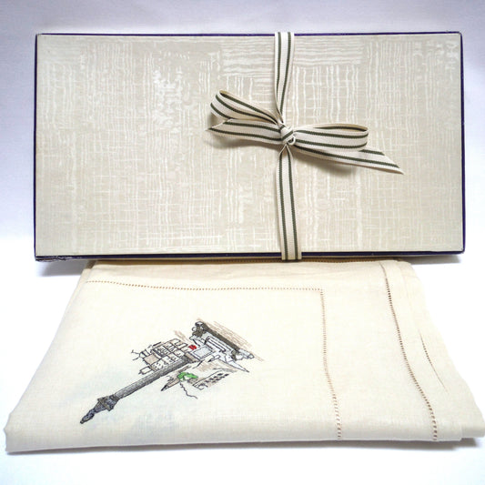 Set of Six 1950's Irish Linen Embroidered Napkins: LONDON SCENES, by The Sundew Company of Ireland.