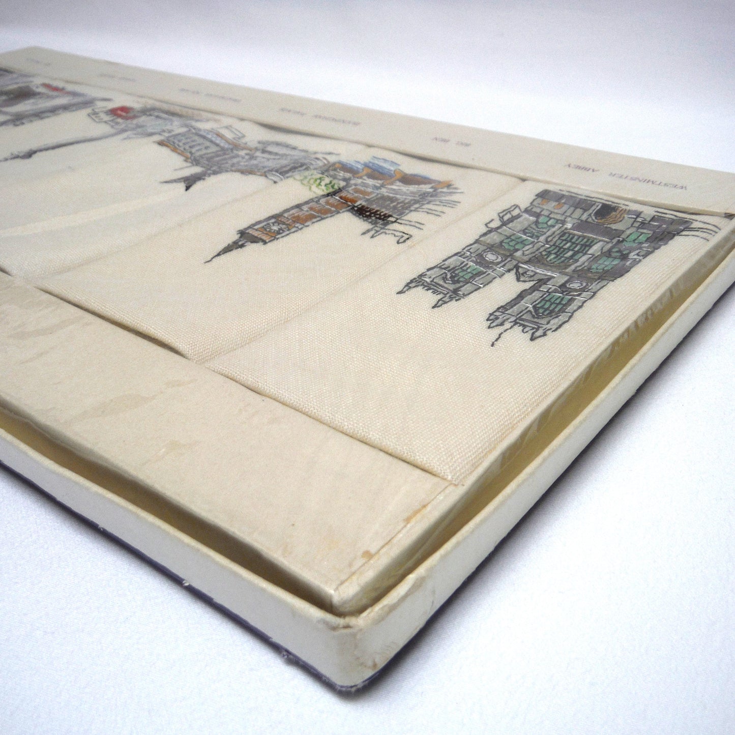 Set of Six 1950's Irish Linen Embroidered Napkins: LONDON SCENES, by The Sundew Company of Ireland.