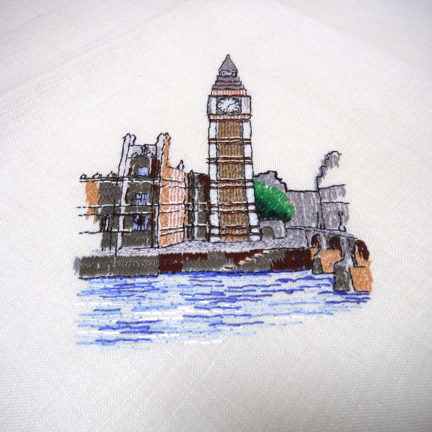 Set of Six 1950's Irish Linen Embroidered Napkins: LONDON SCENES, by The Sundew Company of Ireland.