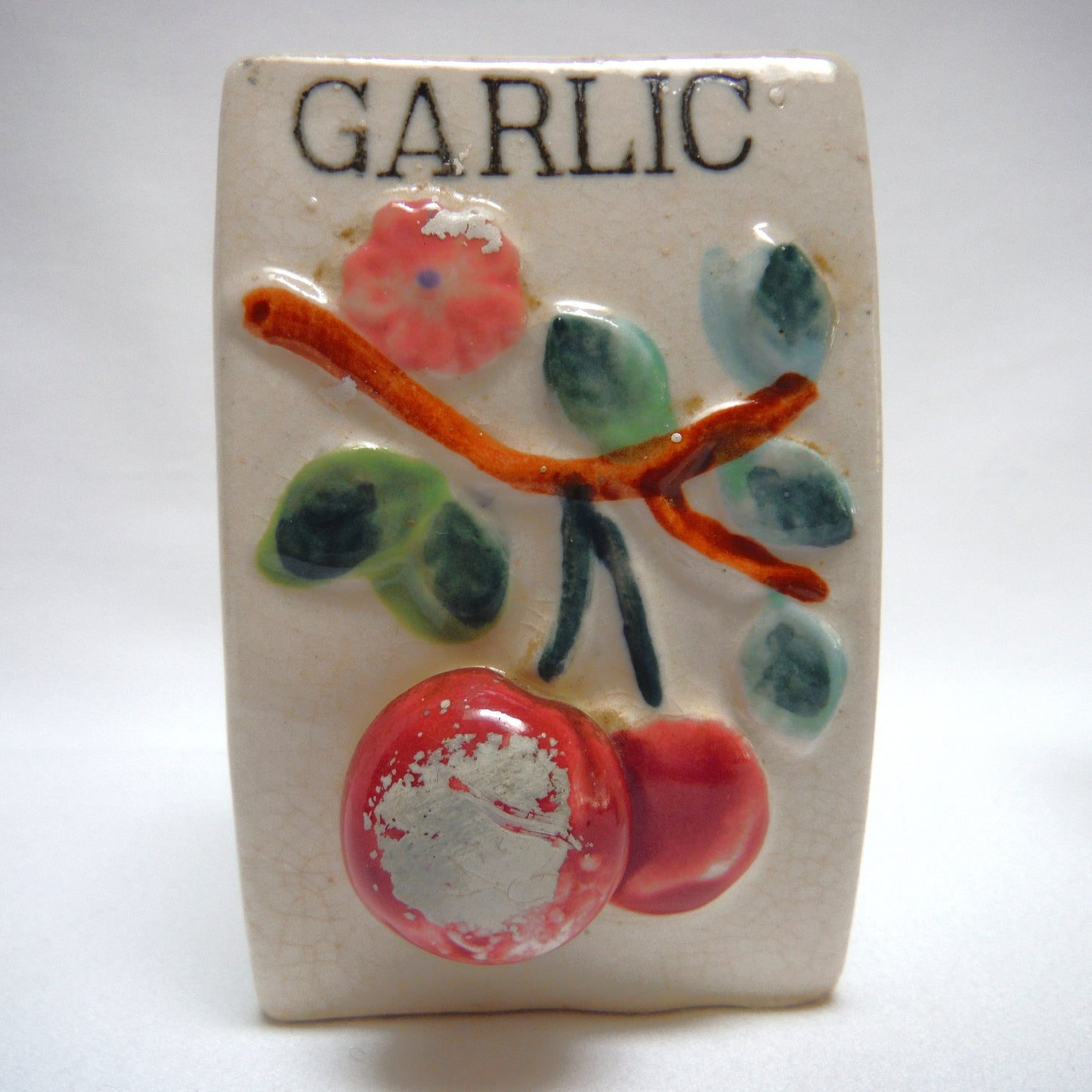 Vintage Made in Japan Taupe Coloured Pot-Bellied Spice Jars with 3-D Design: SALT-PEPPER-GARLIC & THYME!