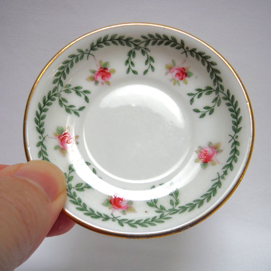 RARE 1910-1925 ANTIQUE DEMITASSE CUP AND SAUCER, in the ROSE AND GARLAND PATTERN From AYNSLEY of London, England