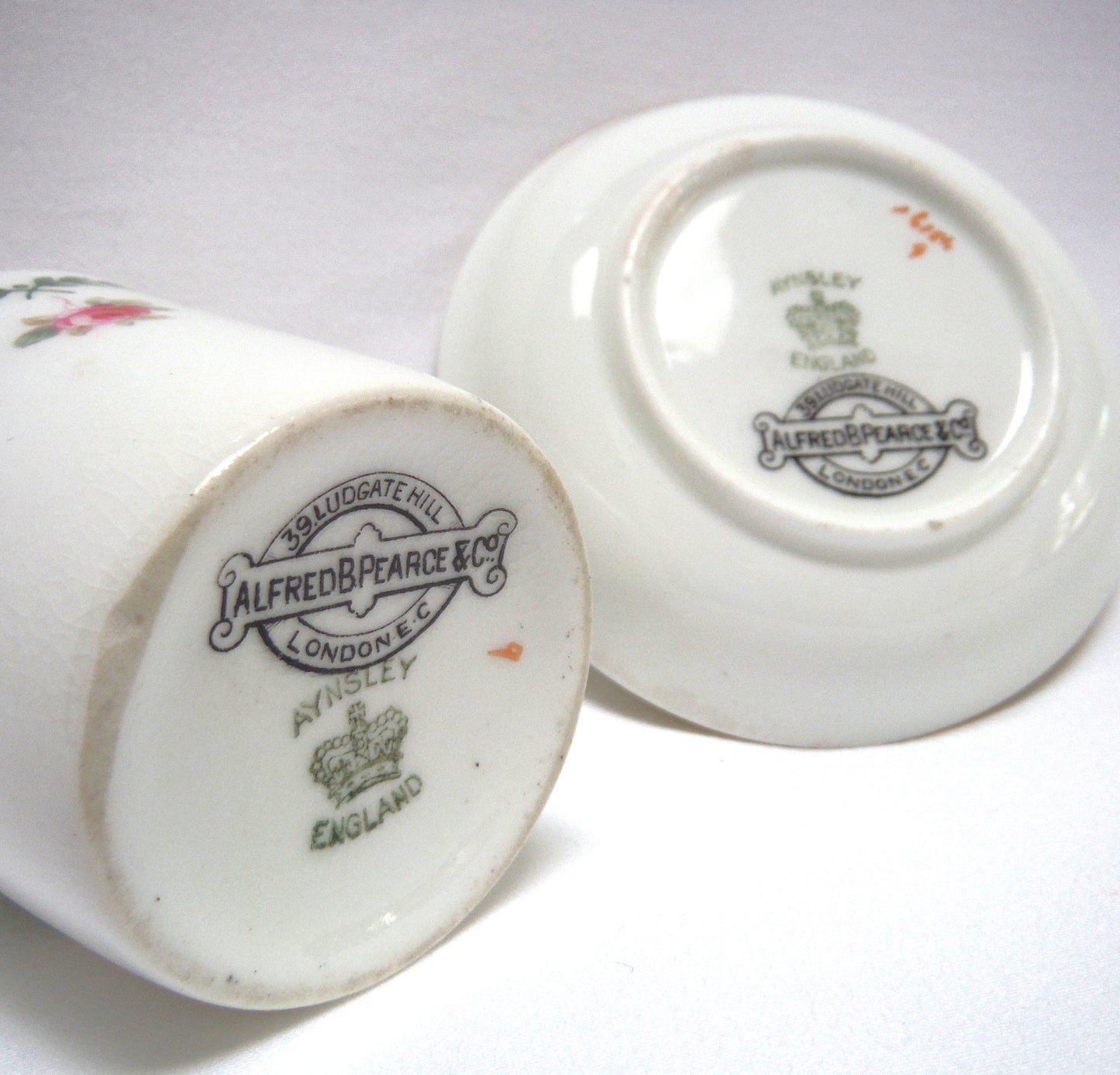 RARE 1910-1925 ANTIQUE DEMITASSE CUP AND SAUCER, in the ROSE AND GARLAND PATTERN From AYNSLEY of London, England
