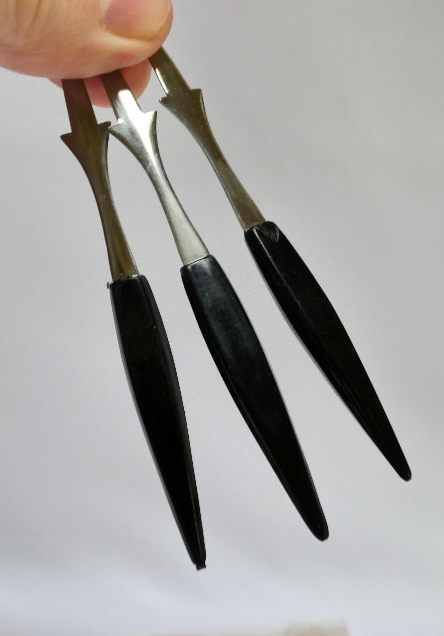 Vintage Mid-Century Modern Swanky Black and Chrome Japan Cocktail Picks, Set of THREE!