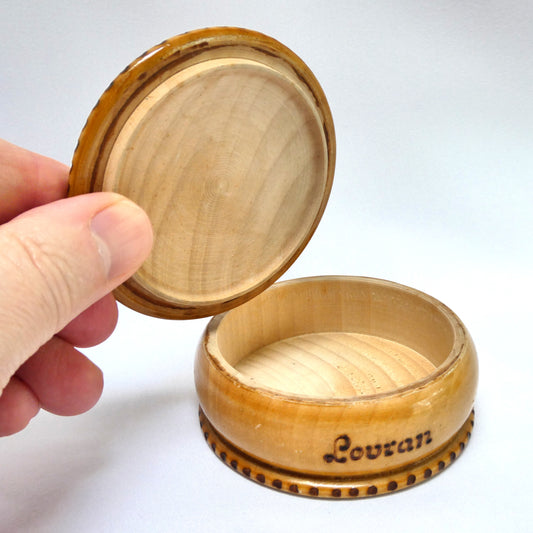 Vintage Wood Hand-Turned and Decorated Small Round Trinket Bowl with Lid: LOVRAN, CROATIA