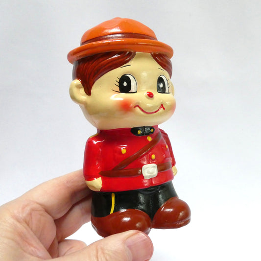 1960s Vintage handmade and hand-painted Japanese Ceramic Piggy Bank: THE ROYAL CANADIAN MOUNTED POLICE (RCMP)