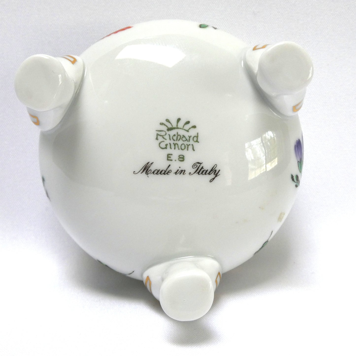 Vintage Richard Ginori Three-Footed Italian Salt Dish Featuring Porcelain Fruit and Plum Pattern