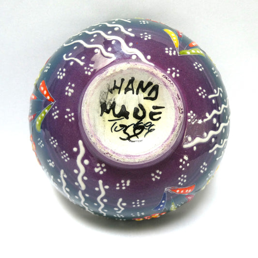 Vintage 5-inch Traditionally Handmade Turkish Serving Bowl, Vibrant Floral Pattern Hand-Signed by the Artist!