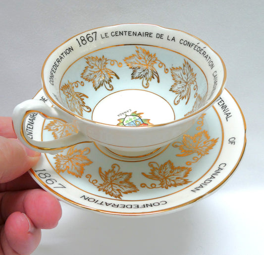 Vintage Rare Royal Grafton 1967 Centennial of Canadian Confederation Tea Cup and Saucer, Featuring the Gold Maple Leaves!