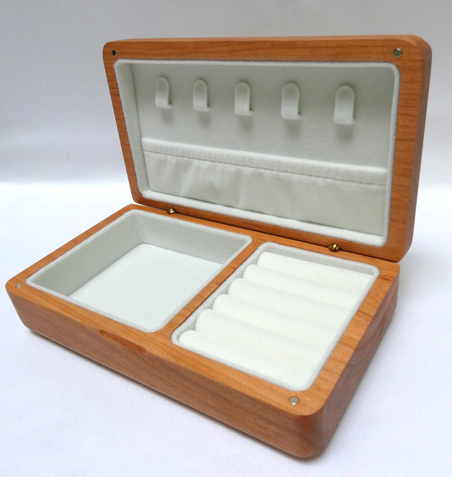 Contemporary Lazer-Etched Jewelry Caddy Box, Featuring a Hinged Lid, White Interior and Dandelions "Just Breathe"