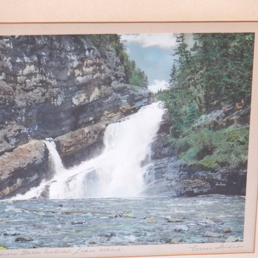 'CAMERON FALLS, ALBERTA', An Antique Hand-Tinted Photograph by Cross Studios, and Framed by J.H. Hill in Westmount, Quebec