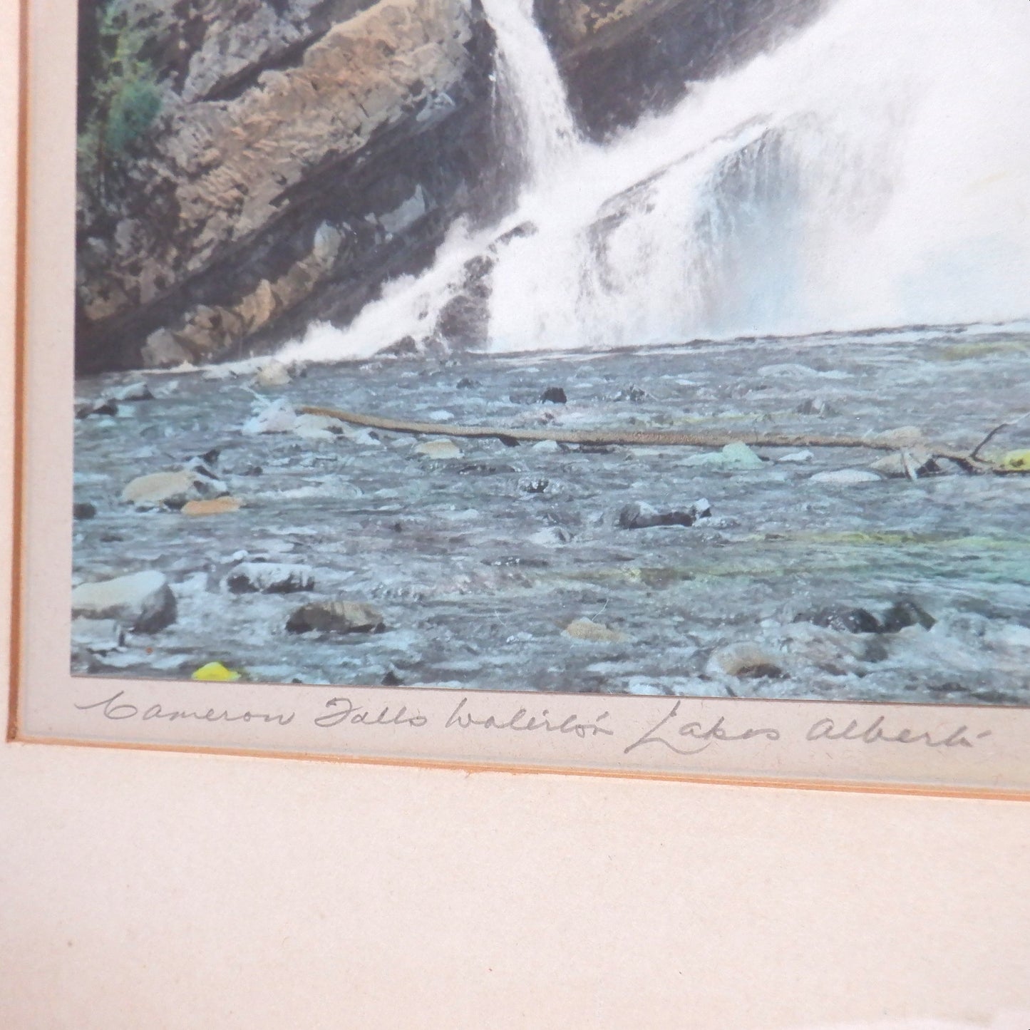 'CAMERON FALLS, ALBERTA', An Antique Hand-Tinted Photograph by Cross Studios, and Framed by J.H. Hill in Westmount, Quebec
