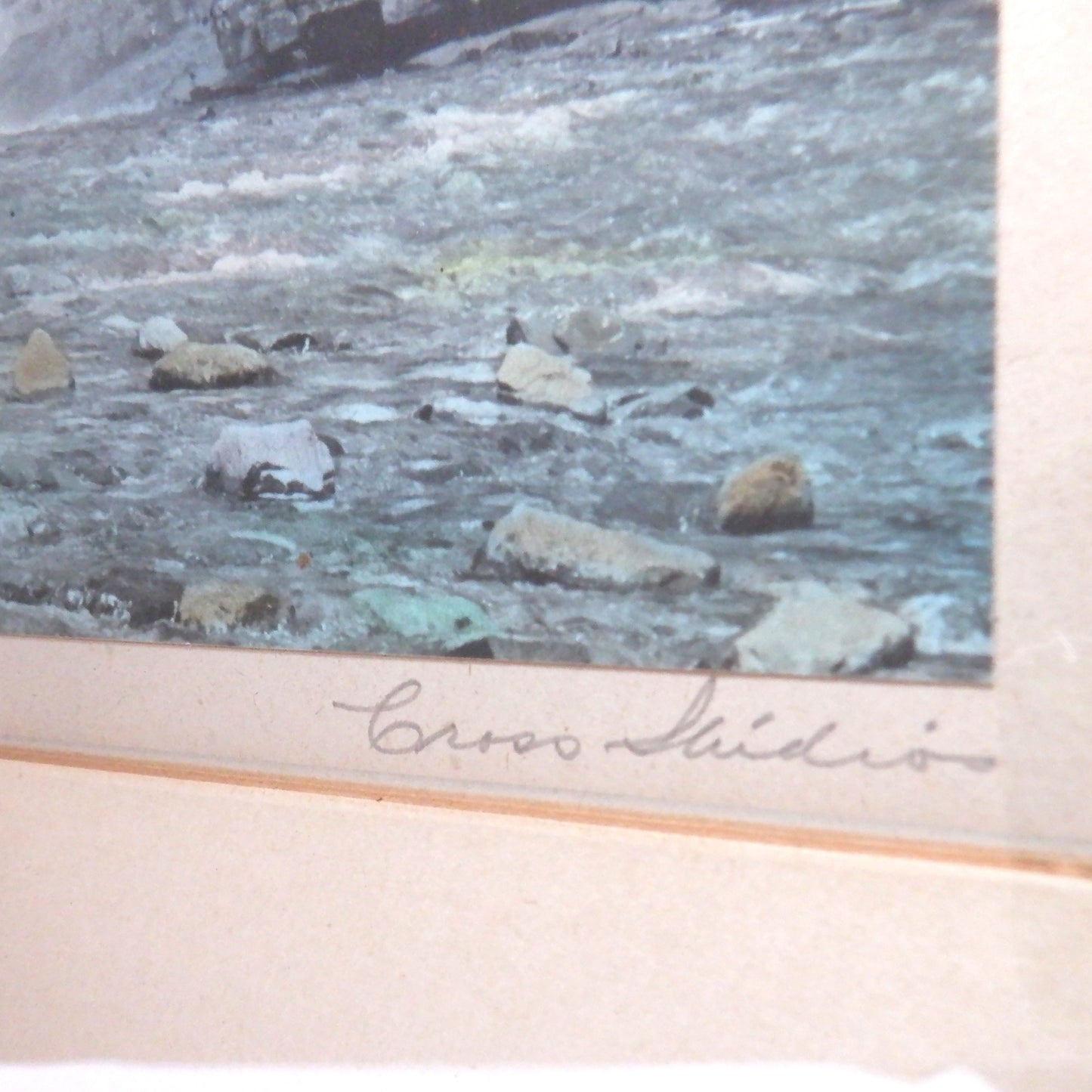 'CAMERON FALLS, ALBERTA', An Antique Hand-Tinted Photograph by Cross Studios, and Framed by J.H. Hill in Westmount, Quebec