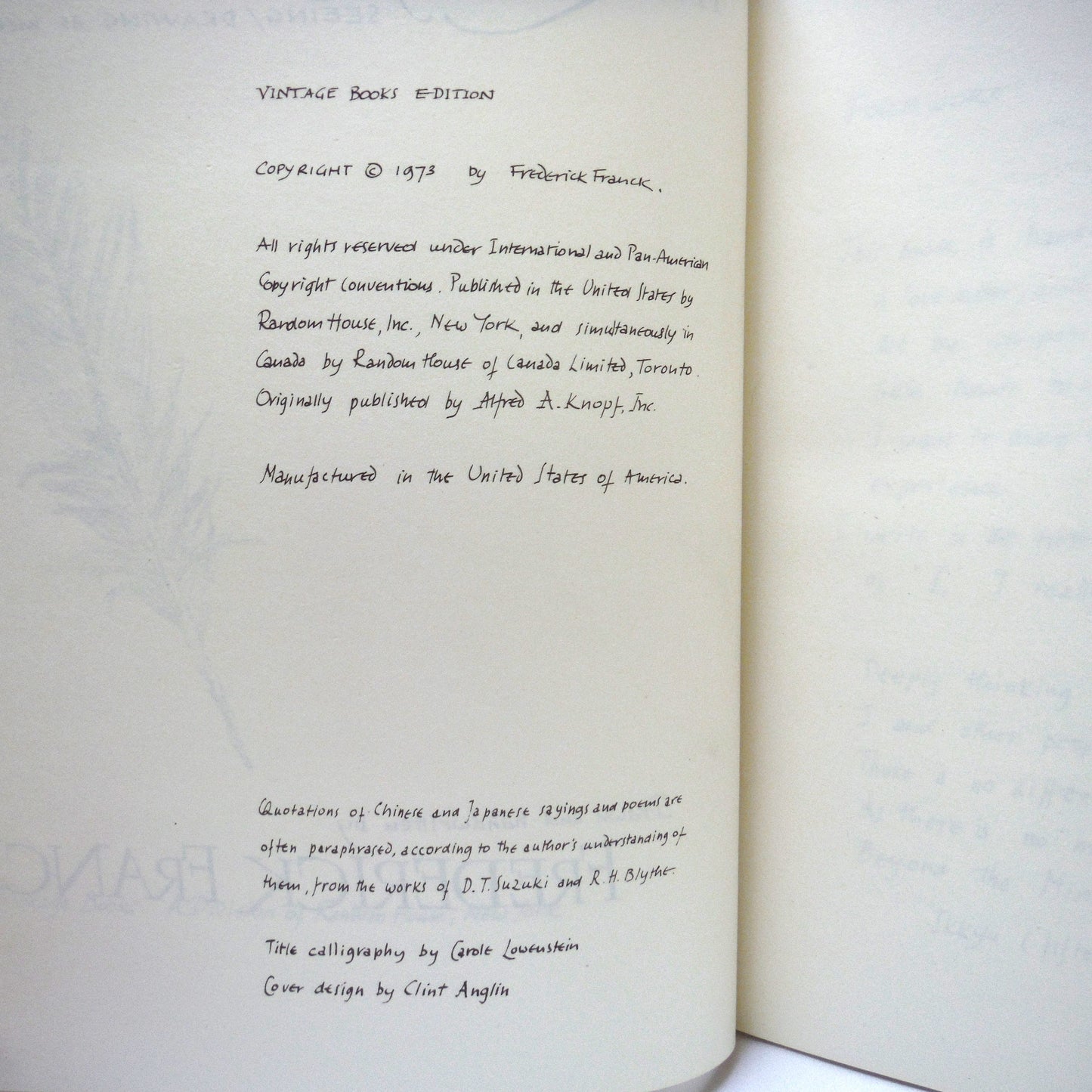 THE ZEN OF SEEING, Seeing / Drawing as Meditation, Drawn and Handwritten by Frederick Franck (1973 1st Ed.)