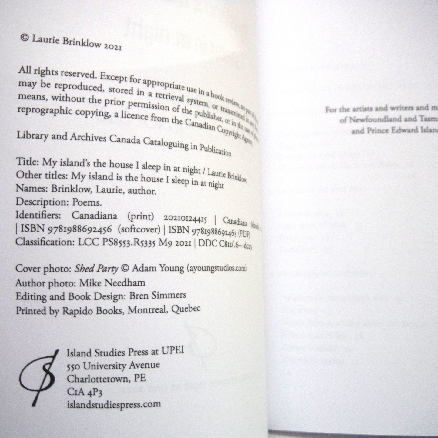 MY ISLAND'S THE HOUSE I SLEEP IN AT NIGHT, Poetry by Laurie Brinklow (1st Ed. SIGNED)