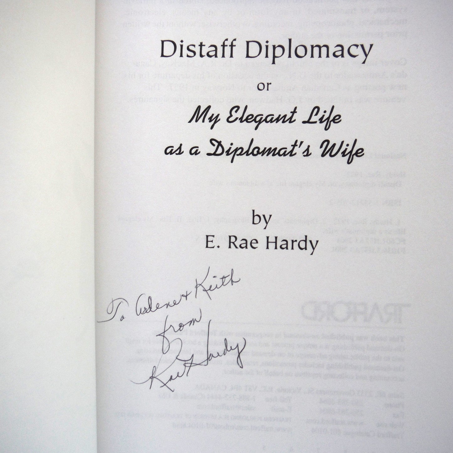 DISTAFF DIPLOMACY, My Elegant Life as a Diplomat's Wife, by E. Rae Hardy (1st Ed. SIGNED)