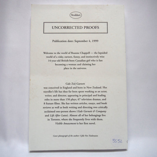 VISIBLE AMAZEMENT, A Novel by Gale Zoë Garnett (1st Ed. SIGNED)
