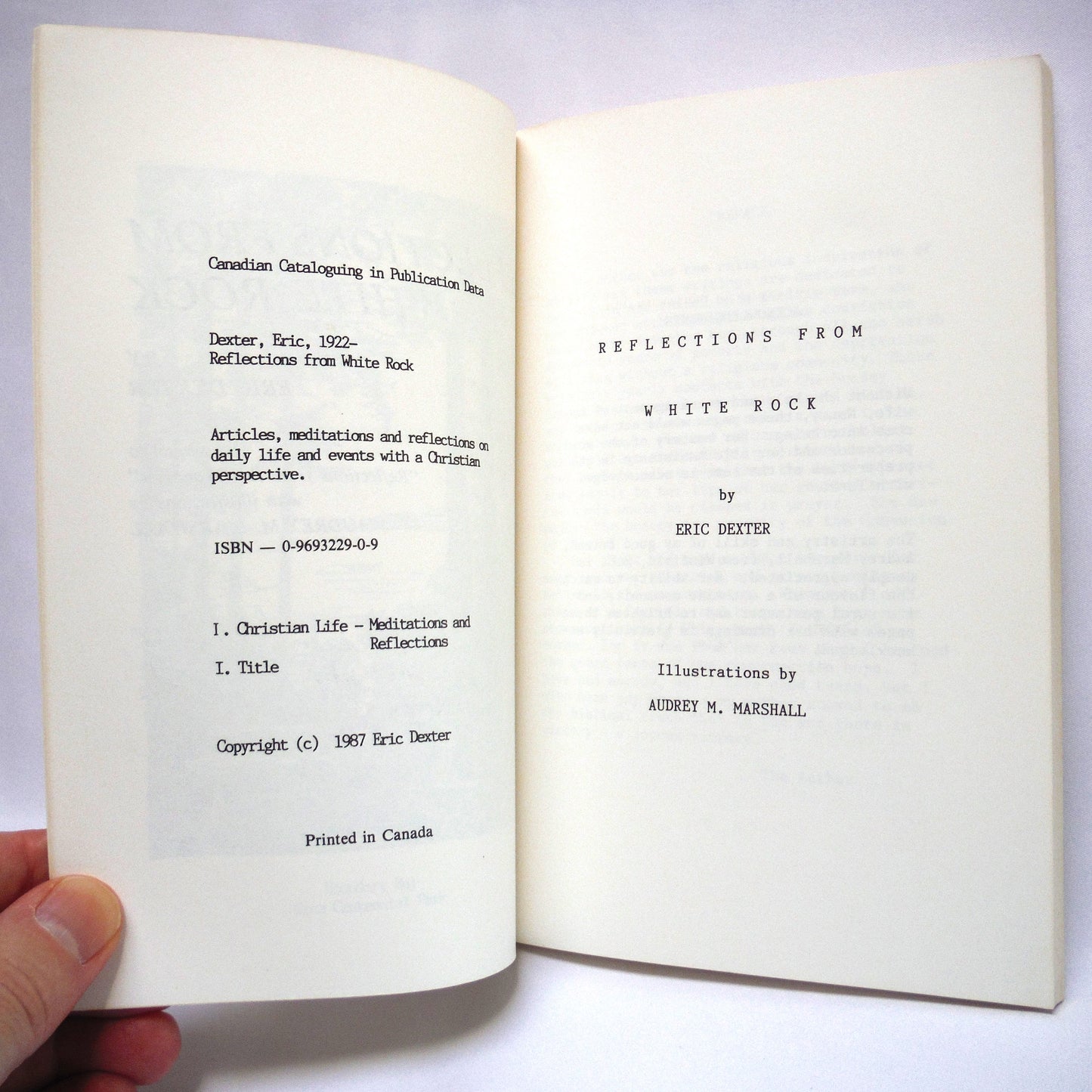 REFLECTIONS FROM WHITE ROCK, by Reverend Eric Dexter (1st Ed. SIGNED)