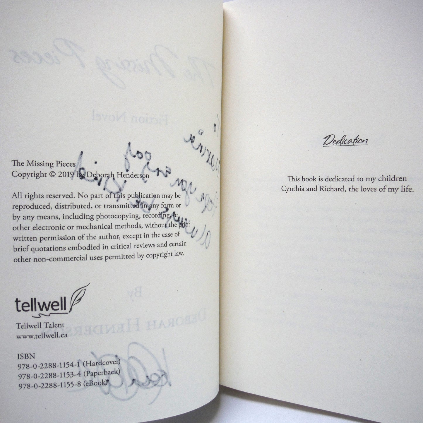 THE MISSING PIECES, A Novel by Deborah Henderson (1st Ed. SIGNED)