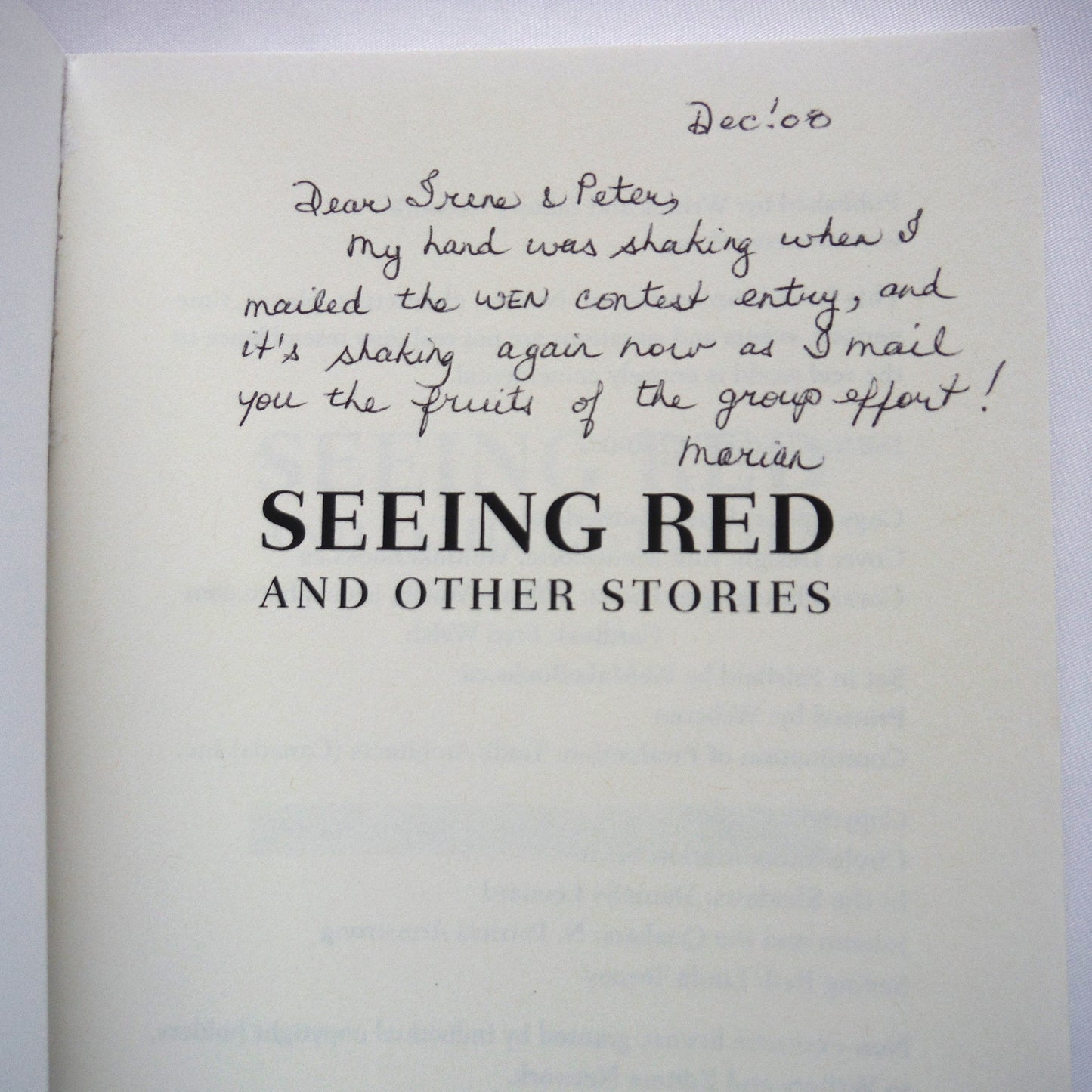 SEEING RED, AND OTHER STORIES, by WEN, the Writers and Editors Network (1st Ed. SIGNED)