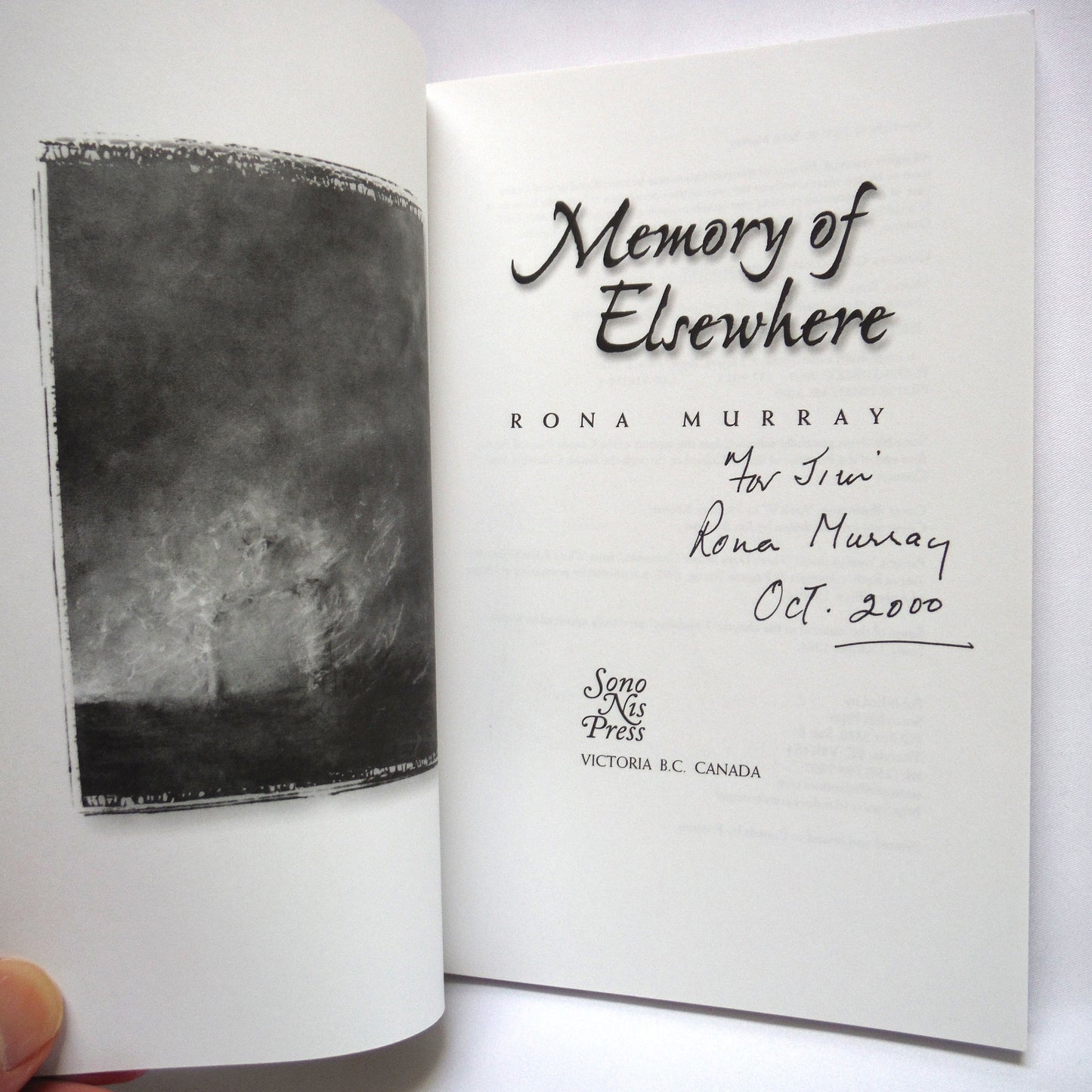 MEMORY OF ELSEWHERE, A Memoir by Rona Murray (1st Ed. SIGNED)