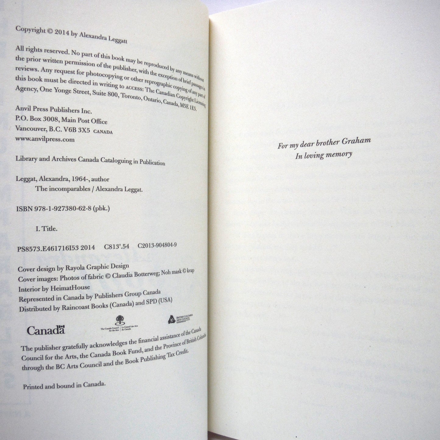 THE INCOMPARABLES, A Novel by Alexandra Leggat (1st Ed. SIGNED)