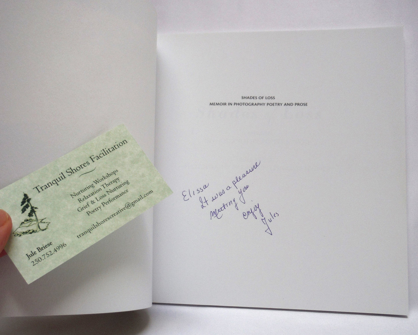 SHADES OF LOSS, A Memoir in Photography, Poetry and Prose, by Jule Briese, with photography by Kashmir Lesnick-Petrovicz (1st Ed. SIGNED)