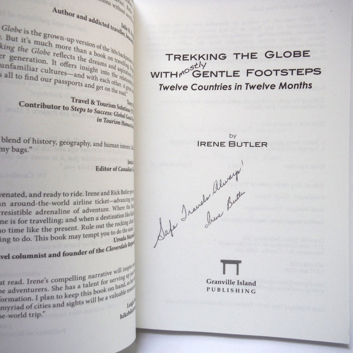 TREKKING THE GLOBE WITH MOSTLY GENTLE FOOTSTEPS, Twelve Countries in Twelve Months, by Irene Butler (1st Ed. SIGNED)