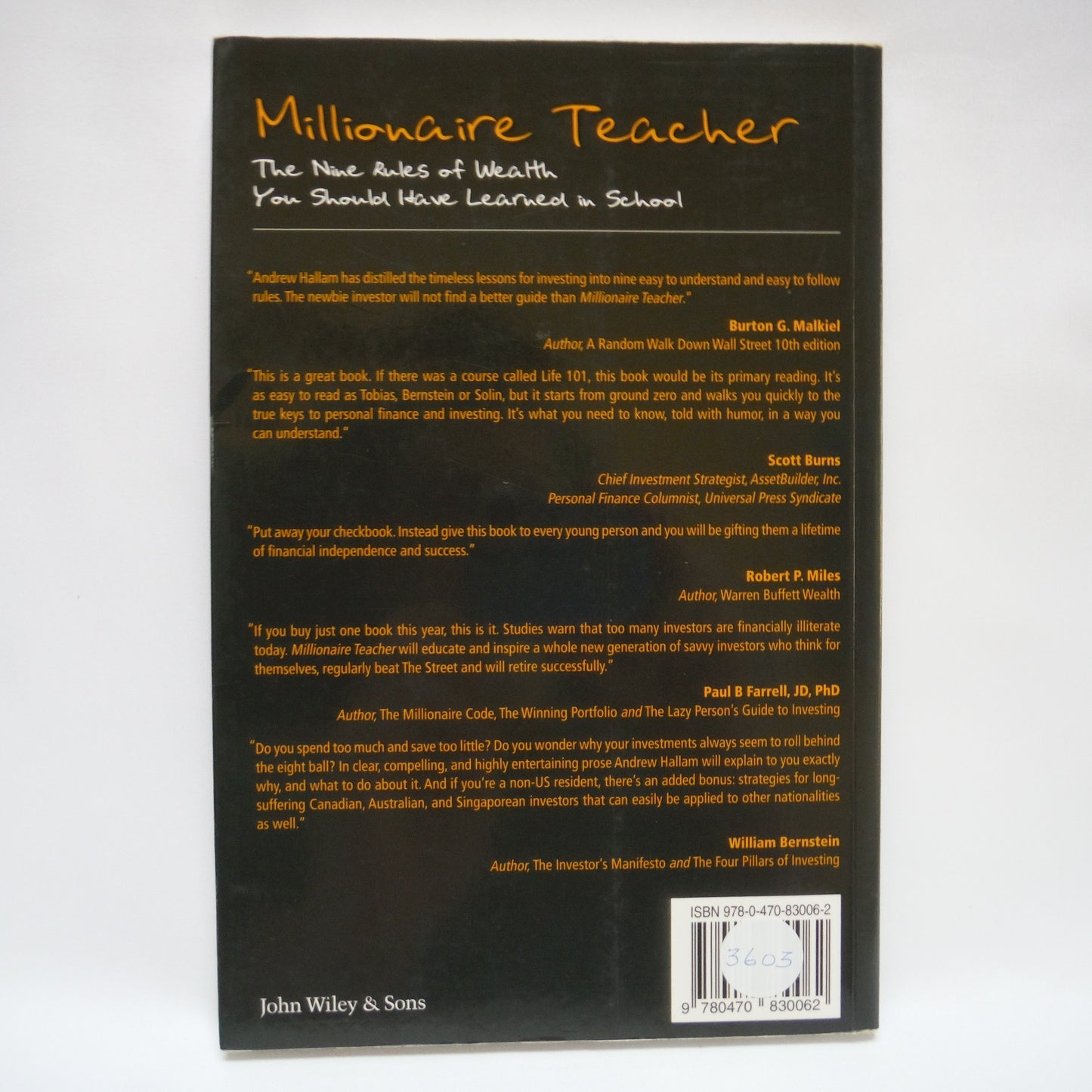 MILLIONAIRE TEACHER, The Nine Rules of Wealth You Should Have Learned in School, by Andrew Hallam (1st Ed. SIGNED)